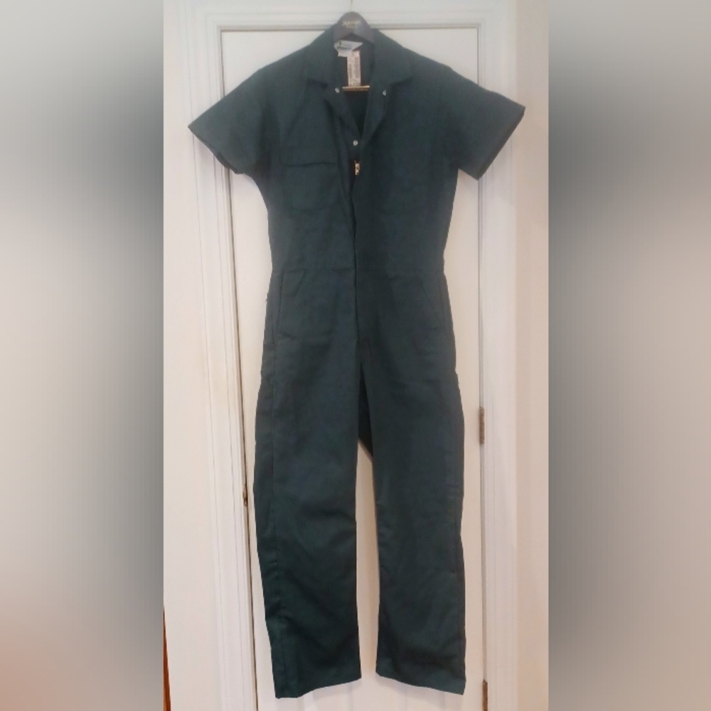 NOS Vintage Sears Roebuck Green Coverals Mechanics Jumpsuit 40T Green Zip Front